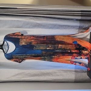 Women’s Abstract Print Maxi Dress in Blue and Orange